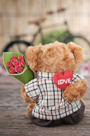 Teddy Bear With Flowers And Heart Image For Threads