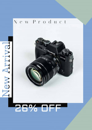 Fujifilm X-T4 digital camera with lens on a white surface with promotional text.