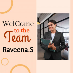 A welcome graphic featuring Raveena S, a new team member.