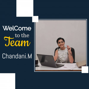 A welcome graphic featuring Chandani M with a laptop.