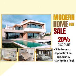 Luxury modern home with a swimming pool for sale, offering a 20% discount.