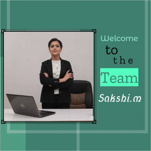 Professional woman Sakshi welcoming to the team with laptop