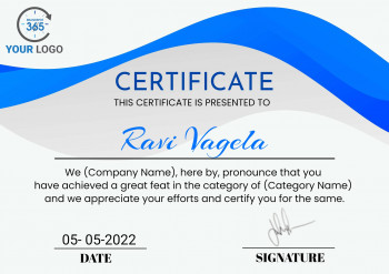 Certificate awarded to Ravi Vagela for achieving a great feat