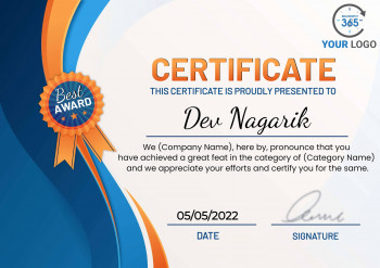 Certificate of achievement awarded to Dev Nagarik