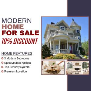 Image of a beautiful house for sale with a 10% discount offer.
