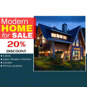 Image of a modern home with a 'For Sale' sign and a 20% discount offer.