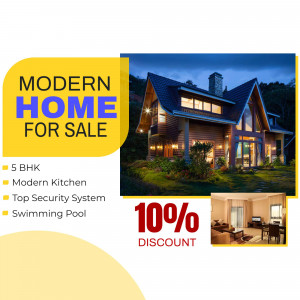 Image of a modern house for sale with a 100% discount offer.