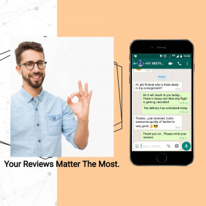 Man giving an okay gesture next to a phone displaying a WhatsApp delivery confirmation message.