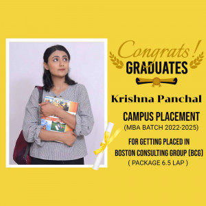 Image of Krishna Panchal, a graduate, celebrating her placement at Boston Consulting Group.