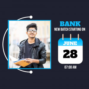 Young man studying with a bank exam advertisement