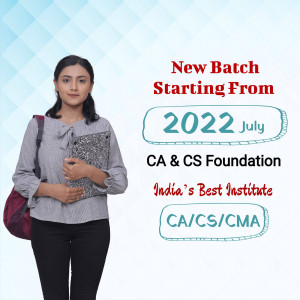 Female student with books promoting CA & CS Foundation classes starting in July 2022
