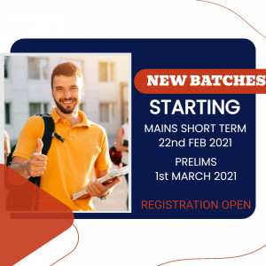 Image of a student with text announcing new exam preparation batches.