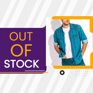Man wearing a denim shirt with a sale banner