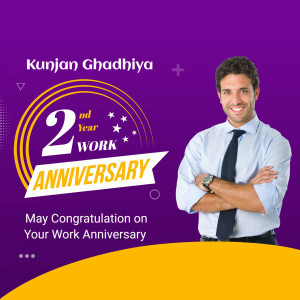 Kunjan Ghadhiya celebrating 2nd work anniversary with a professional portrait.