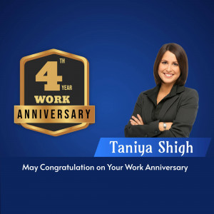 Image celebrating Taniya Shigh's 4-year work anniversary
