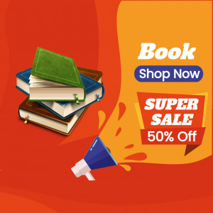 Stack of books with a sale promotion