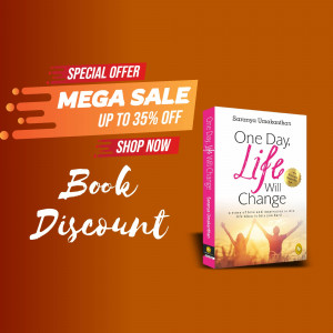 Image promoting a book discount with a 'Mega Sale' offer.