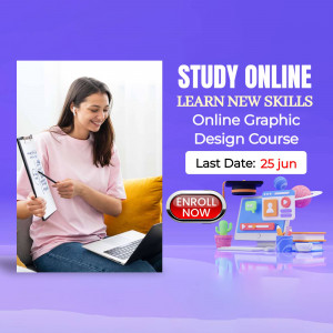 Woman studying graphic design online with laptop and clipboard