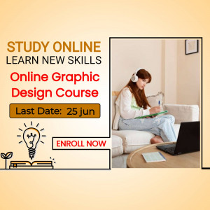 Woman studying graphic design online on a couch with laptop and headphones.