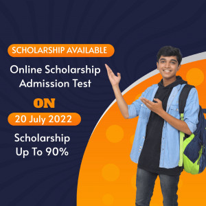 Student promoting online scholarship admission test with 90% scholarship offer