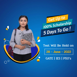 Young woman with a backpack and study materials promoting a scholarship opportunity.