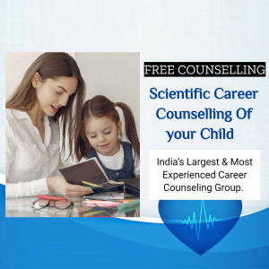 Mother and daughter looking at a book with text promoting free career counselling.