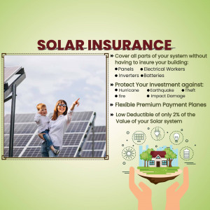 Image depicting a mother and child looking at solar panels with information about solar insurance coverage.