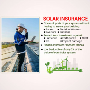 Solar panel worker using a laptop with insurance information
