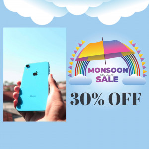 Image of an iPhone with a monsoon sale advertisement