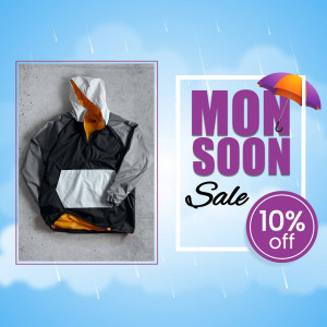 Hoodie on display with monsoon sale promotion