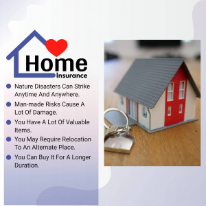 Home insurance graphic with a house model and keys