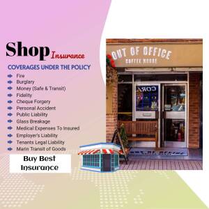 Image showcasing shop insurance coverage options with a coffee shop storefront.