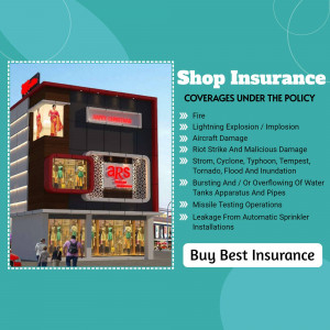 Image of a retail store with insurance coverage details.
