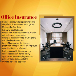 Modern office space with insurance coverage details