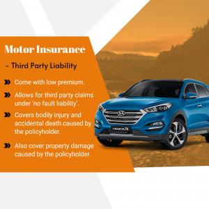 Blue Hyundai Tucson car with motor insurance advertisement