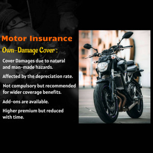 Motorcycle insurance advertisement highlighting own damage cover
