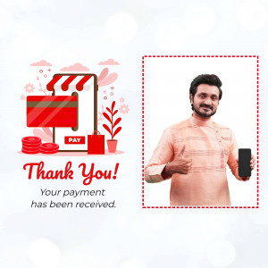 Man holding a phone with a payment confirmation graphic