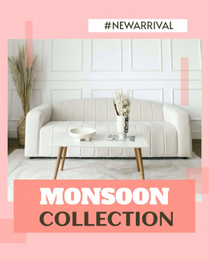Cream colored sofa with decorative elements in a living room setting, promoting a new collection.