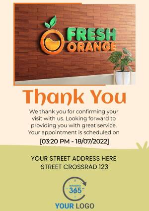Appointment confirmation poster with orange graphic and thank you message