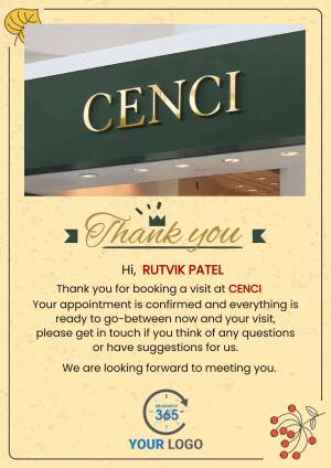 Appointment confirmation message from Cenci for Rutvik Patel