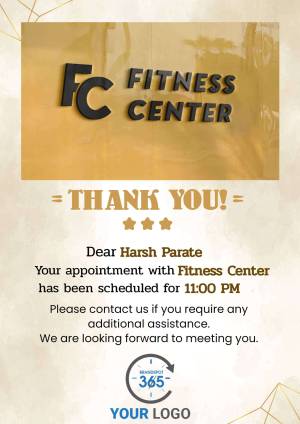Fitness Center Appointment Confirmation for Harsh Parate