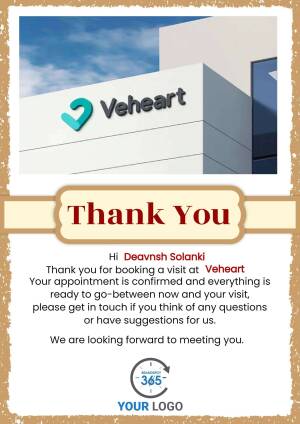 Veheart appointment confirmation with logo and thank you message