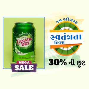 A can of Canada Dry Ginger Ale with a promotional banner for a 30% off sale.