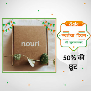 Nouri product box with Independence Day themed decorations and a sale announcement.