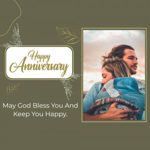 Couple embracing with 'Happy Anniversary' text and floral design