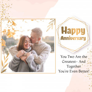 A couple embracing with a 'Happy Anniversary' message.