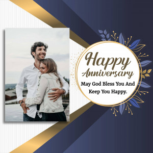 Anniversary greeting card with a couple's photo and floral design.