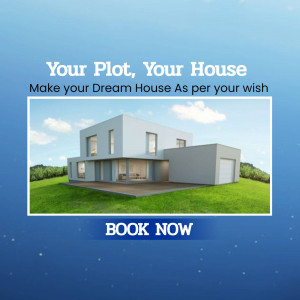 Modern house rendering with text overlay promoting plot and house booking.