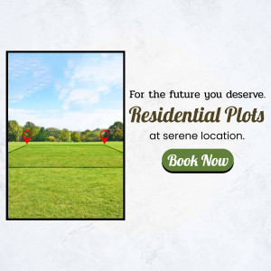 Image of a green field with text advertising residential plots for sale.