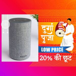 Amazon Echo Dot with Durga Puja festive advertisement